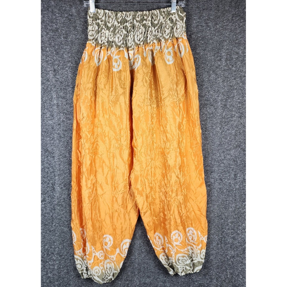 Wevez Harem Pants Womens OS Orange Silk Blend Smocked Boho Joggers India